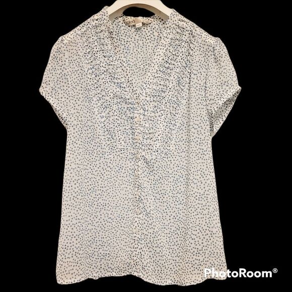 2/$20 Cleo blue & white dot pattern top buttons down shirt blouse - Picture 1 of 5